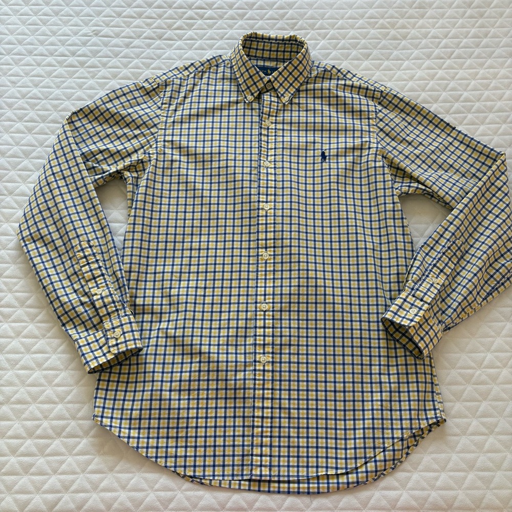 Ralph Lauren Plaid Button Down Men’s Shirt Sz M Yellow Blue Classic Fit Colorful